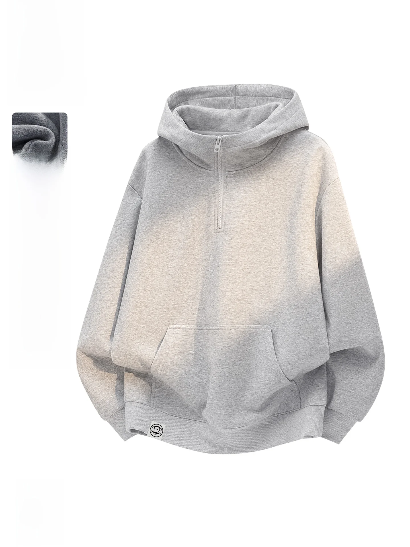 

ex Monkey f Zip Hoodie Fce Lined Winter Warm Base Layer irt Cotton Polyester Blend Long Sve Sweatirt