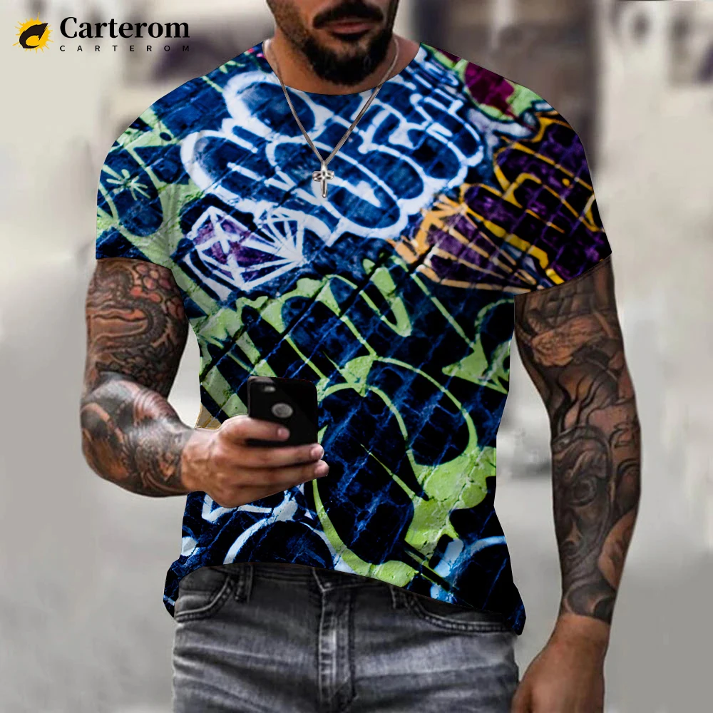 2022 New Fashion Neon Graffiti Printed 3D T-shirt Men Women Summer Casual Short Sleeve Hip Hop Harajuku Streetwear Tops