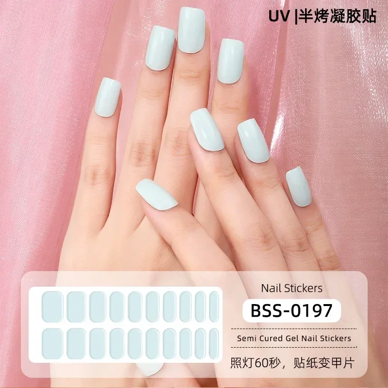 16/20/24 Tips Solid Color UV Semi-baked Semi-cured Gel Nail Stickers Full Cover Nail Decals  Nail Art Decorations