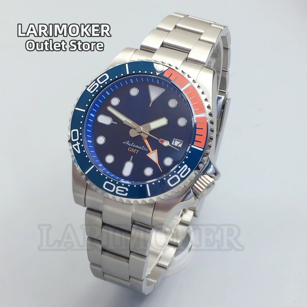 

LARIMOKER 40,5 мм GMT NH34 мужские автоматические механические часы с синим циферблатом и датой, зеленые светящиеся купольные часы с сапфировым стеклом для дайвинга