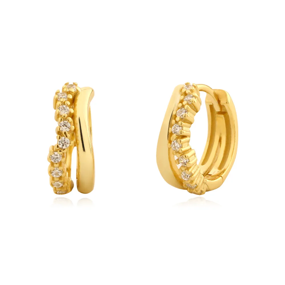 

CCFJOYAS 9mm 925 Sterling Silver 18k Gold Plated Double Row of Hoop Earrings for Women Exquisite Minimalist Daily Jewelry Gift