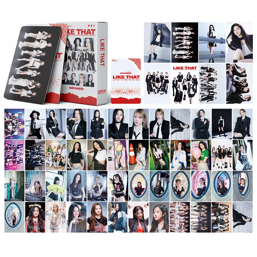 55Pcs/Set Kpop Idol BABYMONSTER New Album Like That Lomo Cards HARAM RORA ASA RUKA HD Printd Photocards Poster Fans Series Gifts