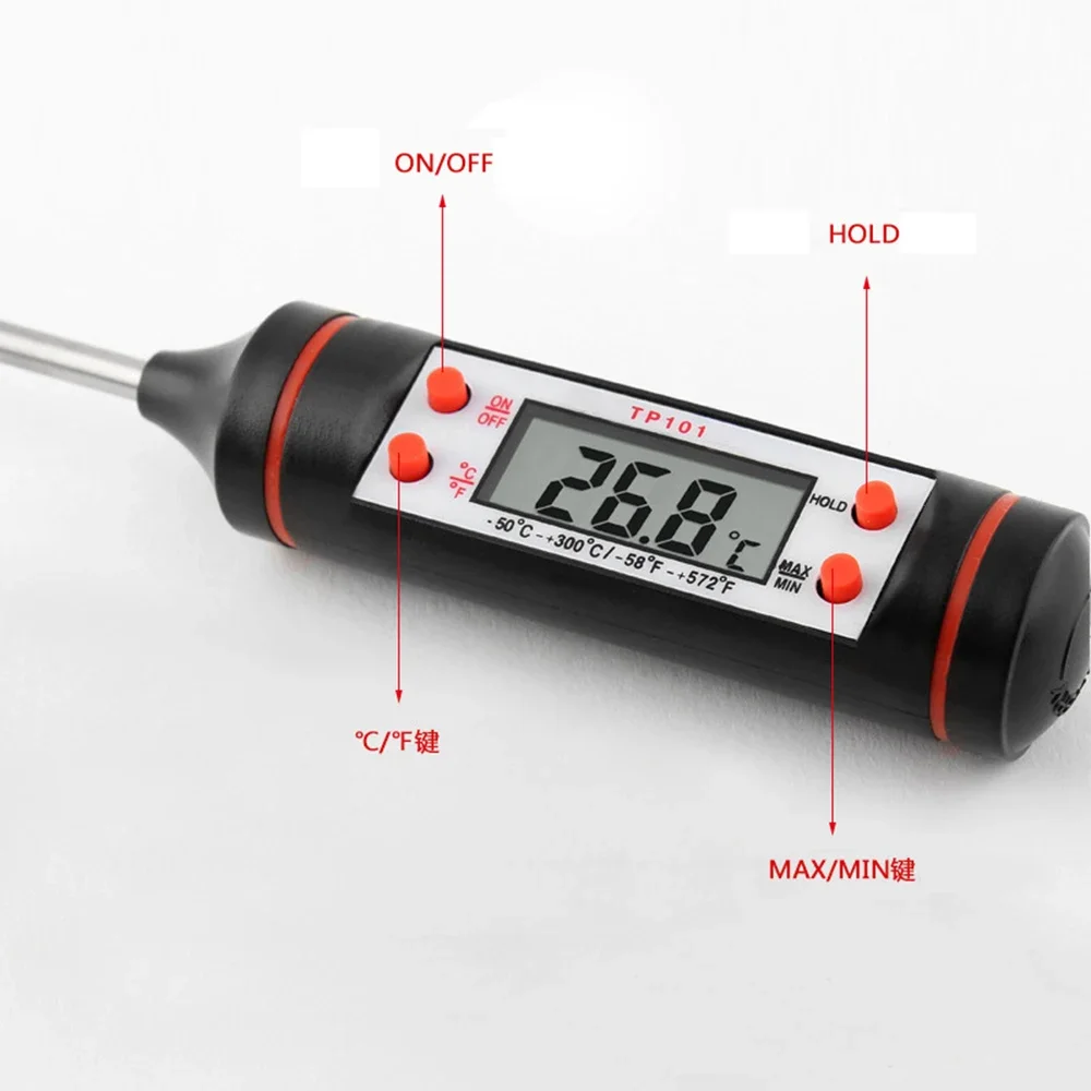 Sonda portátil de acero inoxidable, termómetro de cocina para hornear, pasta líquida para alimentos, barbacoa, temperatura de leche, té, categoría de cerveza