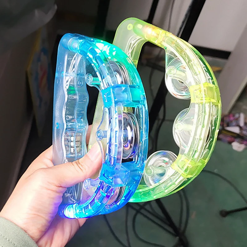 【BS】ของเล่นดนตรีแทมบูรีนเรืองแสง LED สว่างสดใส กระพริบแสง สร้างบรรยากาศปาร์ตี้ ของเล่นเด็ก สีสุ่ม