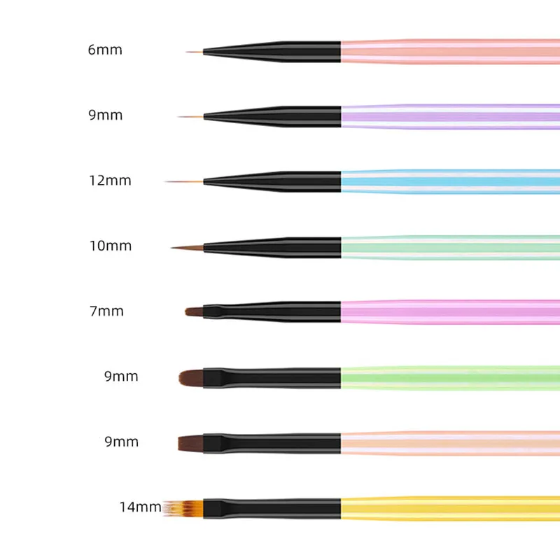 1/8PCS Colorful Nail Brush UV Gel Brush For Nails Liner Brush Petal Flat Oval Universal Ombre Painting Pen For Nail Art Tools