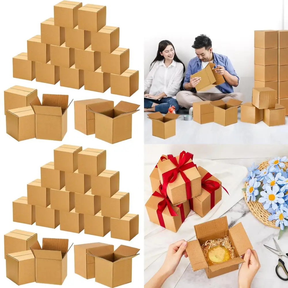 

4x4x4 Inch Cardboard Shipping Boxes, Kraft Corrugated Mailers for Gifts, Small Business Packaging, Storage (Brown)