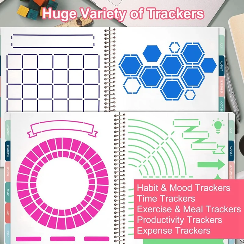 เทมเพลตไดอารี่20ชิ้นชุดแม่แบบไดอารี่นำกลับมาใช้ใหม่ได้สมุดโน้ตการ์ดปฏิทินตกแต่งศิลปะบนผนังไม้