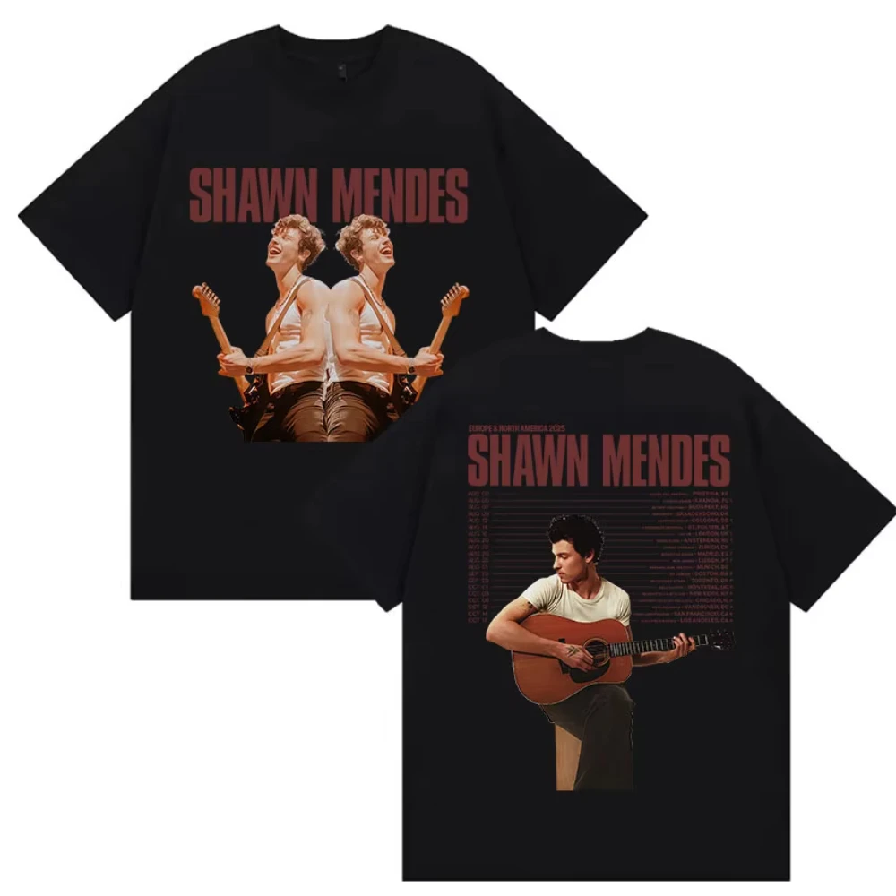 المغني شون مينديز موسيقى البوب 2025 ميرش تي شيرت الرجال النساء Harajuku ريترو المتضخم الإناث تي شيرت ملابس علوية من القطن عادية تي شيرت #4