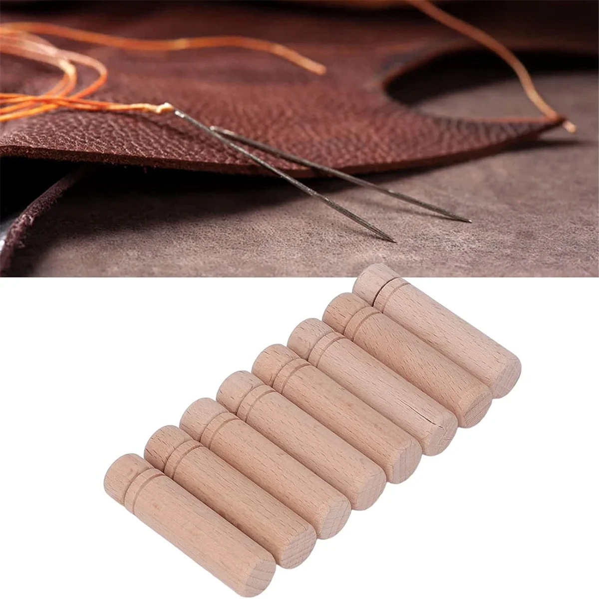 8Pcs Wooden Needle Case, Portable Sewing Needle Holders with 3 Stickers for Sewing Supplies Storage