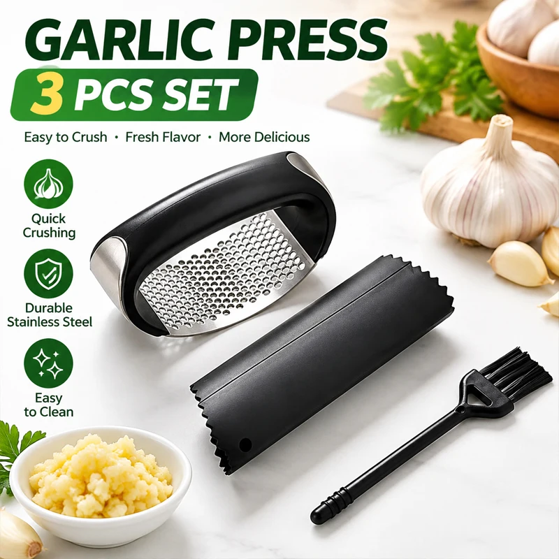 Stainless Steel Garlic Press Squeezer Manual Ginger Rocker Crusher Mincer Chopping Garlic Tool Fruit Vegetable Kitchen Gadgets