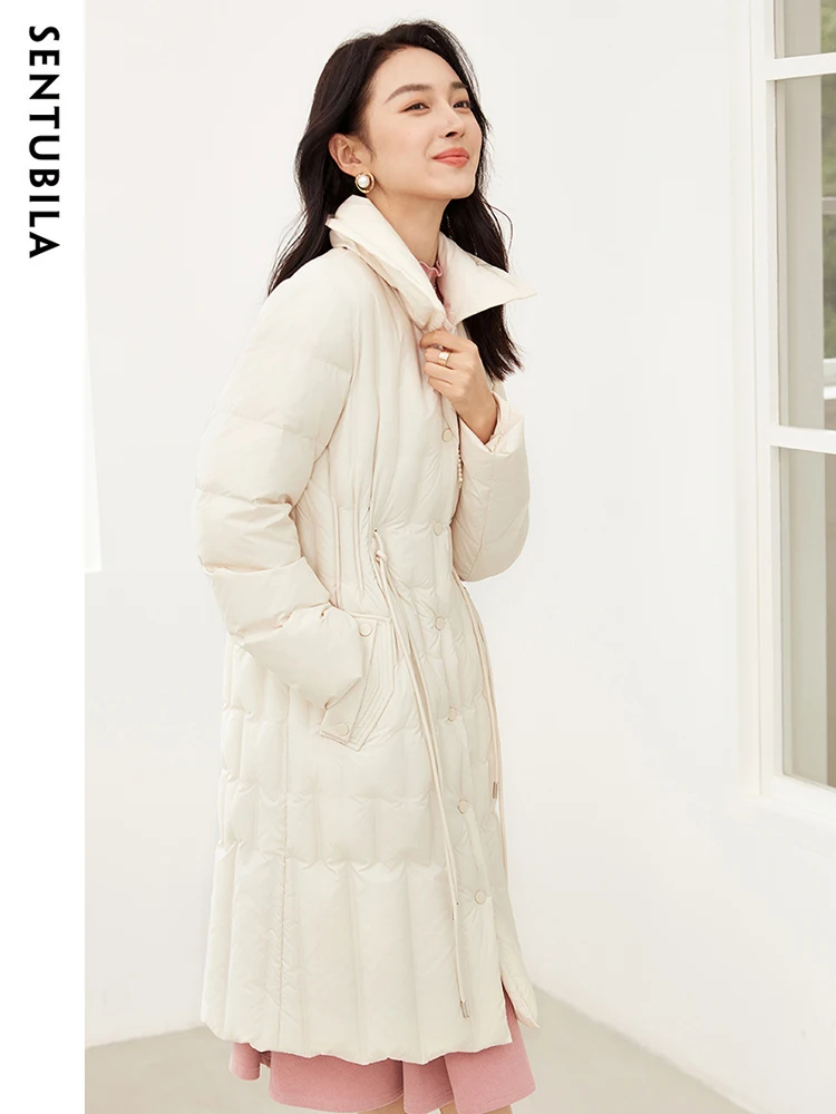 معاطف شتوية غير رسمية طويلة للنساء من SENTUBILA موضة 2025 معاطف نسائية متوسطة الطول برباط الخصر دافئة أنيقة W44Y58484X
