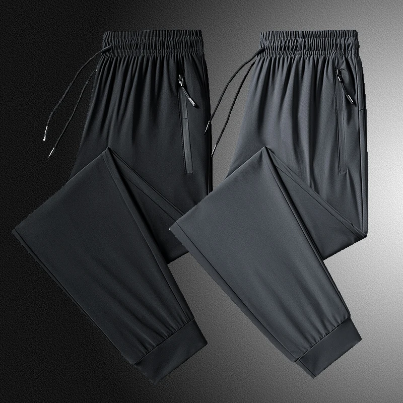 

Ice Silk Elastic Summer New Men's Casual Pants Thin Pure Color Outdoor Sports Pants Qui Dry Straight Leg Youth Active Sle