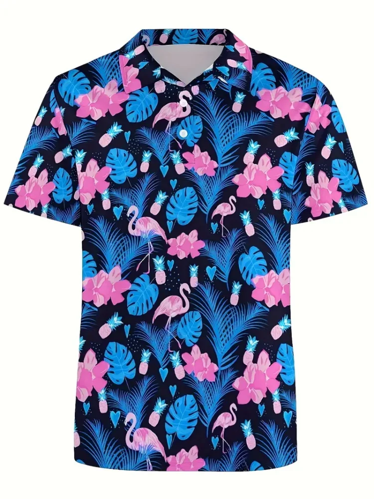 

Hawaiian Style Pattern Men's Striped Print Avant-garde Short Sleeve Button-down Shirt Summer Art Trend Urban Style Art