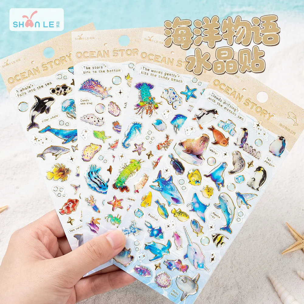 3D Crystal Ocean‑Creature Stickers, Dolphin, Penguin, Jellyfish DIY Decor for Phone Cases, Journals, Water Bottles