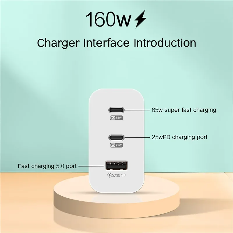 160W Fast Charger USB Type C Phone Charger Adapter Quick Charge QC 5.0 3.0 PD 65W Charger For iPhone iPad Samsung Huawei Xiaomi