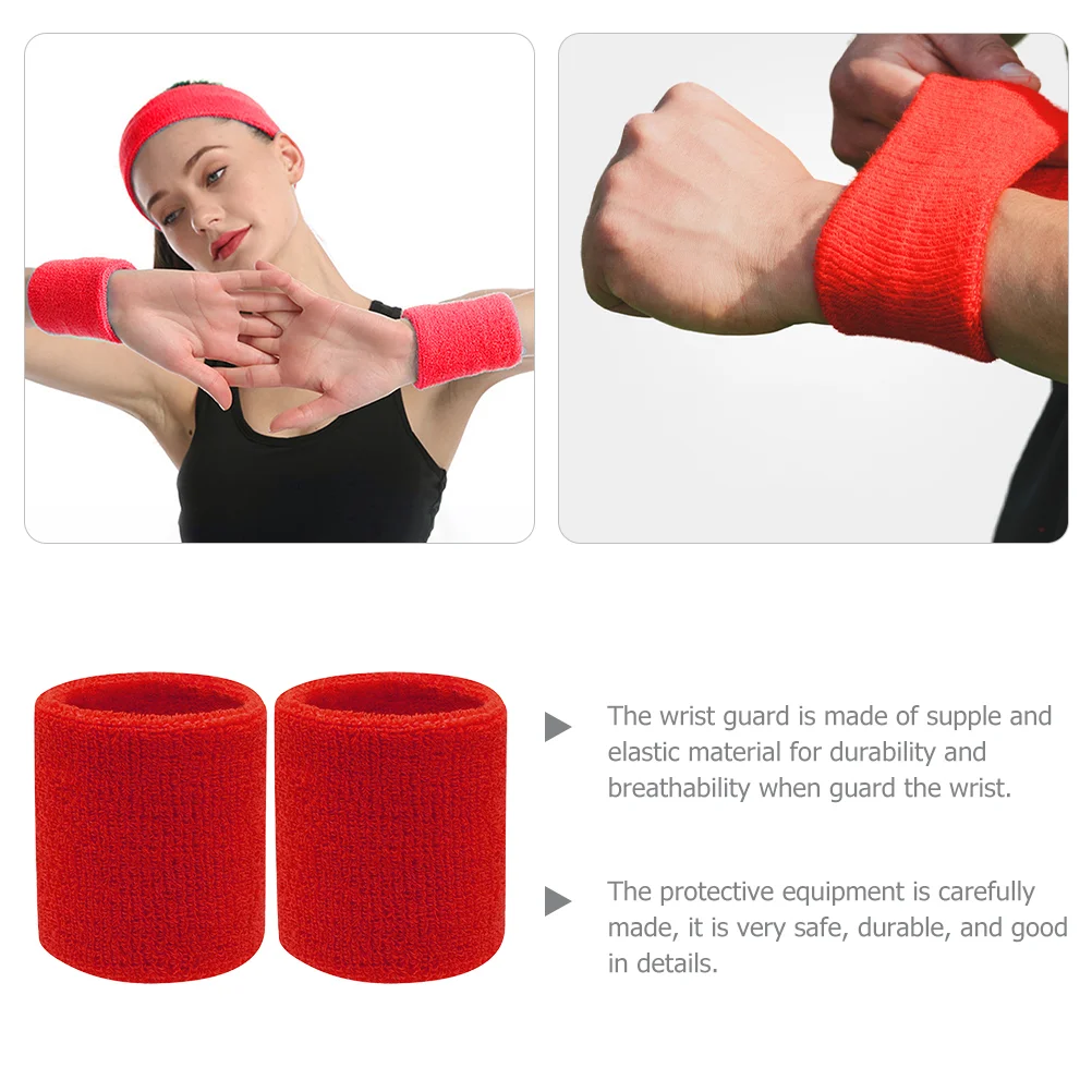 2 Pcs Basketball Badminton Wristband Bands Sports Red Wristbands Sweat Men Women