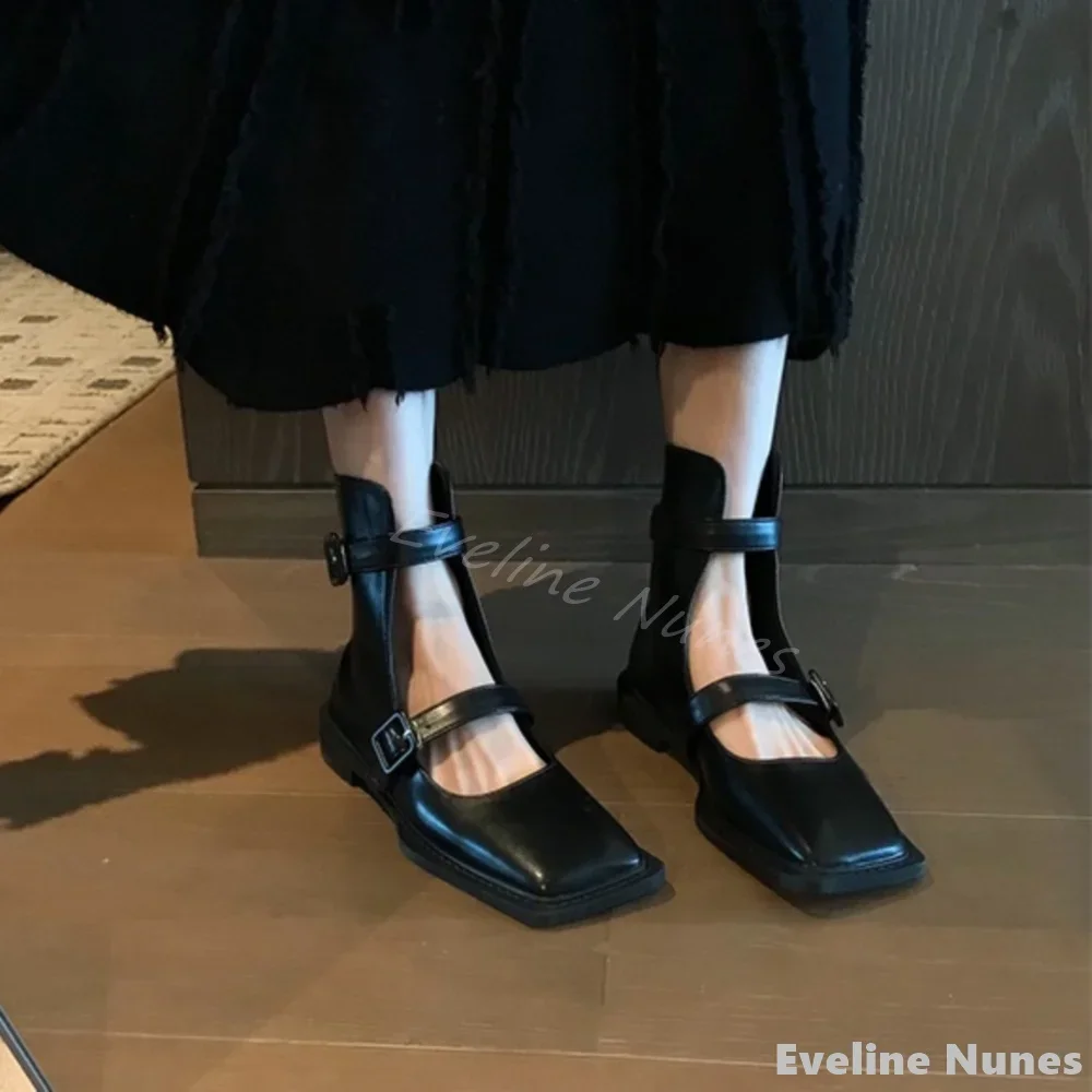 

Square Toe Hollow Roman Sandals Women Genuine Leather Belt Buckle Flat with Mary Jane Shoes 2024 Summer New Fashion Lolita Shoes