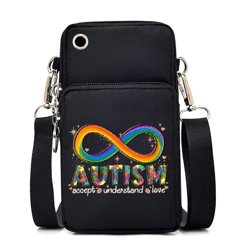 Autism Awareness Unisex Purses Vintage Mini Phone Bag for Iphone Etc Accept and Understand Love Print Headphone Bag for Teen