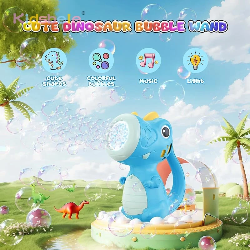 

Dino Bubble Wand for Kids Birthday Gifts Musical & Light Up Fun Bubble Gun Blower Outdoor Dinosaur Toys Bubble Machine