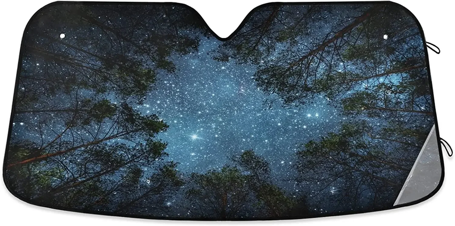 Galaxy Night Sky Car Windshield Sun Shade Milky Way Trees Sunshades Reflective UV Rays Protector Keep Your Vehicle Cool Visor Co