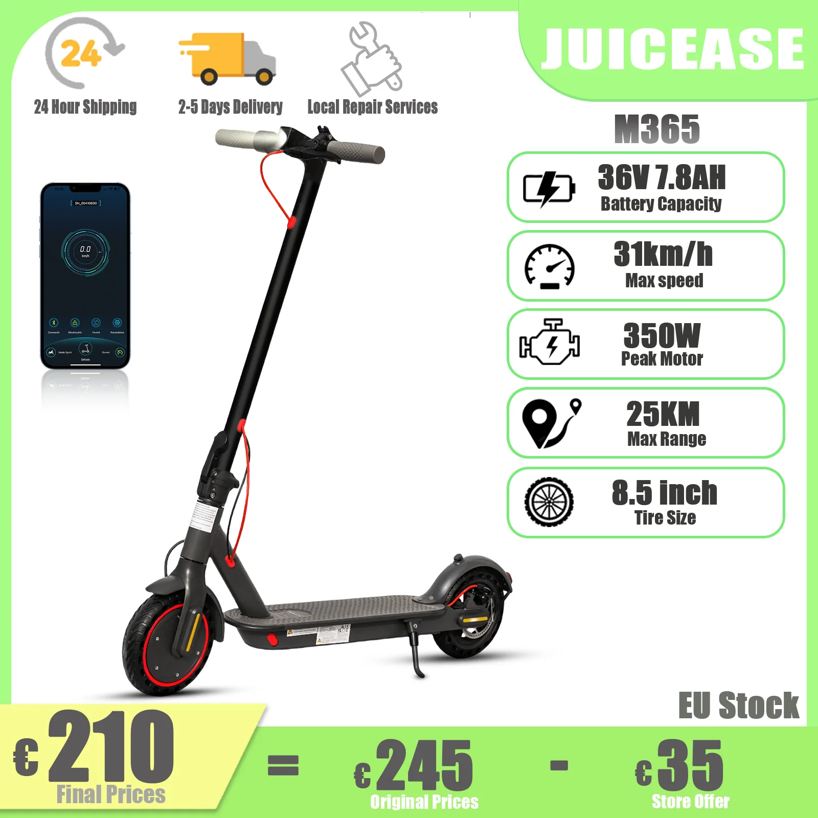 2024 New AOVOPRO M365 Electric Scooter 25KM Range 31KM/H 36V 7.8AH 8.5Inch Tyres with Smart APP Foldable Adult Kick EScooter