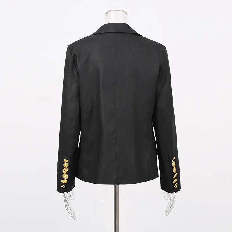 HKSH 2025 Autunno New Dark Tide Scollo a V Bottone singolo Design Top in metallo Manica lunga Tinta unita Blazer Office Lady Suit-Cappotto HK8315