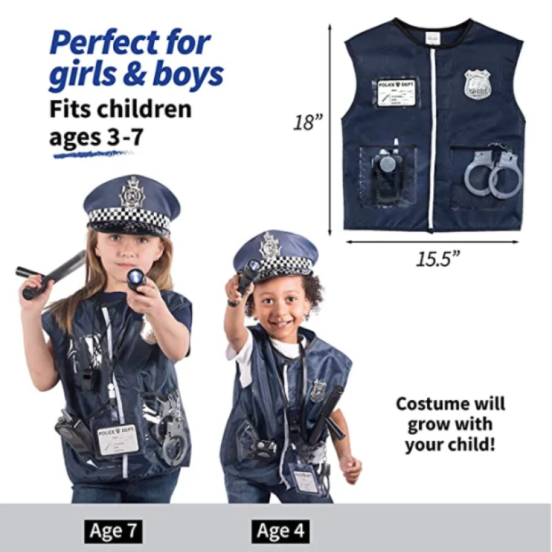 Born Toys Polícia Brinquedos Conjunto com Acessórios Polícia, Chapéu Polícia, Algemas, Bastão, Poli