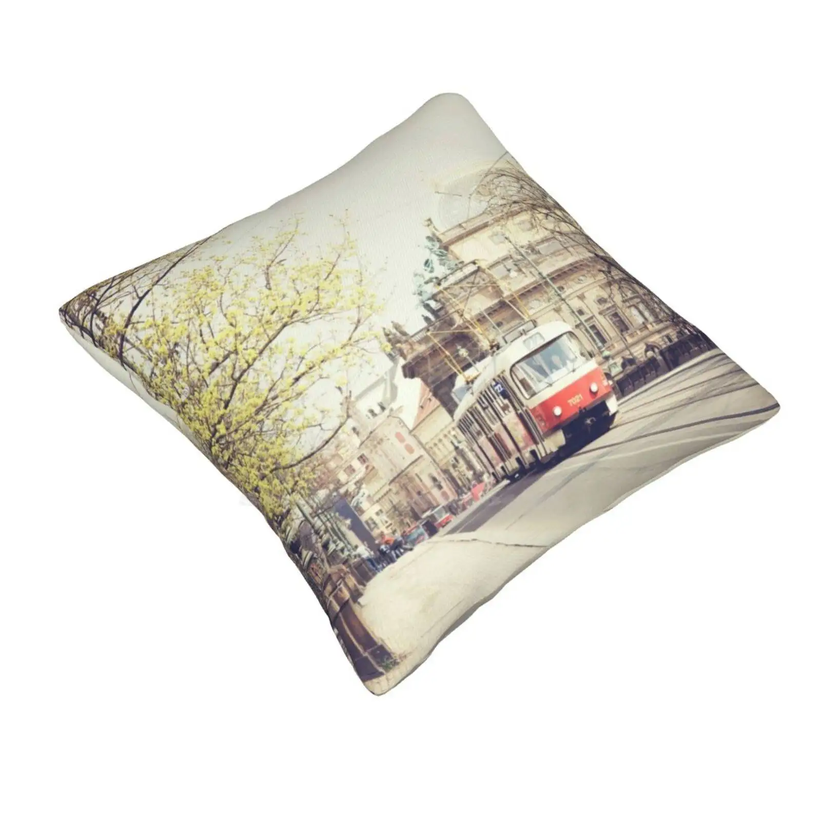 Red Tram Ii , Prague Home Sofa Car Waist Throw Pillowcase Prague Czech Republic Tram Bridge Street