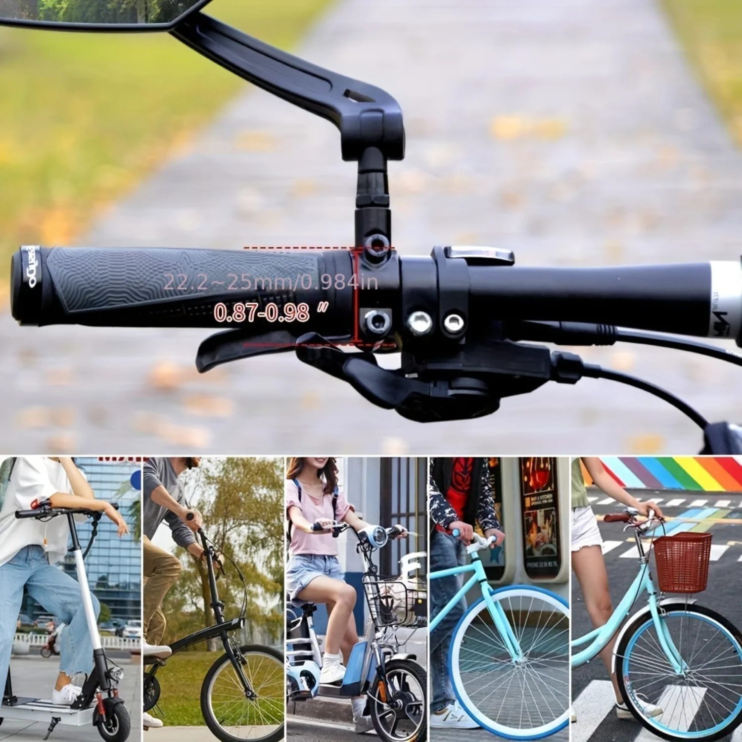 2 espejos para manillar de bicicleta (1 par), vista trasera gran angular ajustable, 360 °   Diseño de cristal de seguridad giratorio para bicicleta, Ebike,