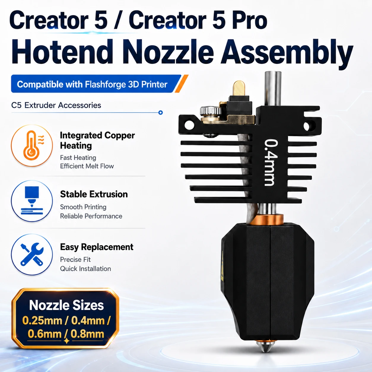 Flashforge Creator 5 / Creator 5 Pro Hotend Düsenbaugruppe Kupfer-Heizelement C5 Extruder 3D-Drucker Ersatzteile