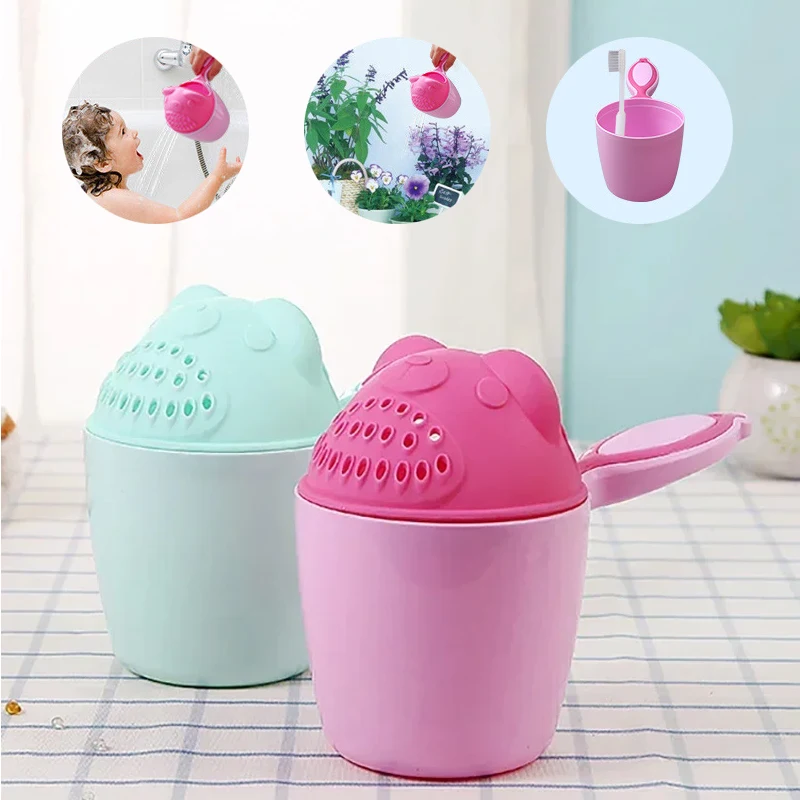 Baby Shampoo Cup Cute Cartoon Bear Toddle Shower Spoons Multifunction Kids Toothbrush Cup Shower Head Washing Hair Cup Bath Tool