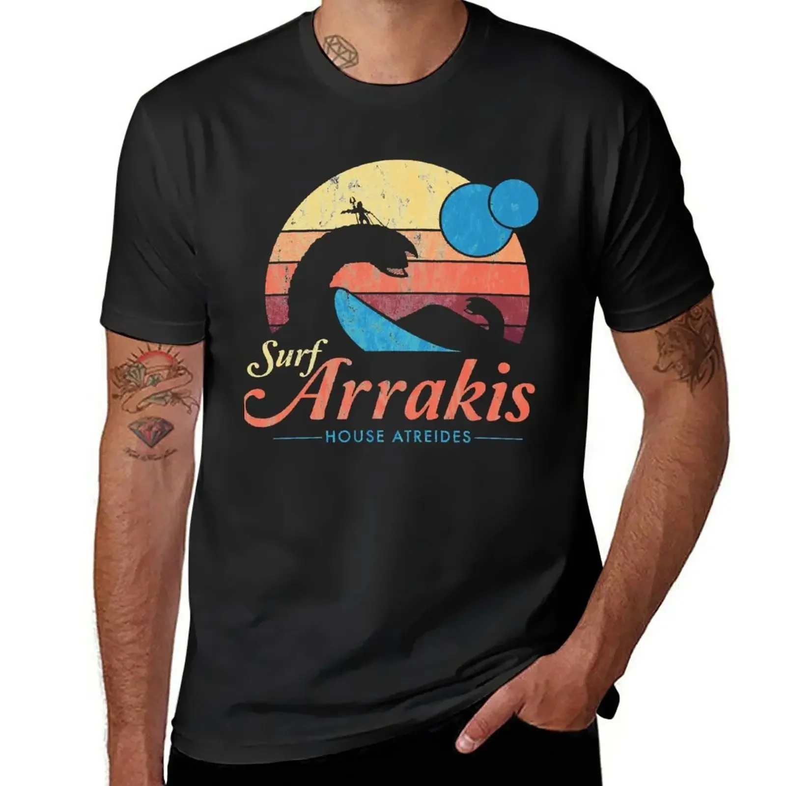 Visit Arrakis - Vintage Distressed Surf - Dune - Sci Fi T-Shirt tops hippie clothes rapper graphic tees outfits for men