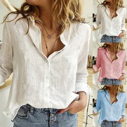 2024 Women Blouses 5XL Plus Size Vintage Cotton Linen Spring Autumn New White Long Sleeve Loose Casual Shirts Fashion Women Top