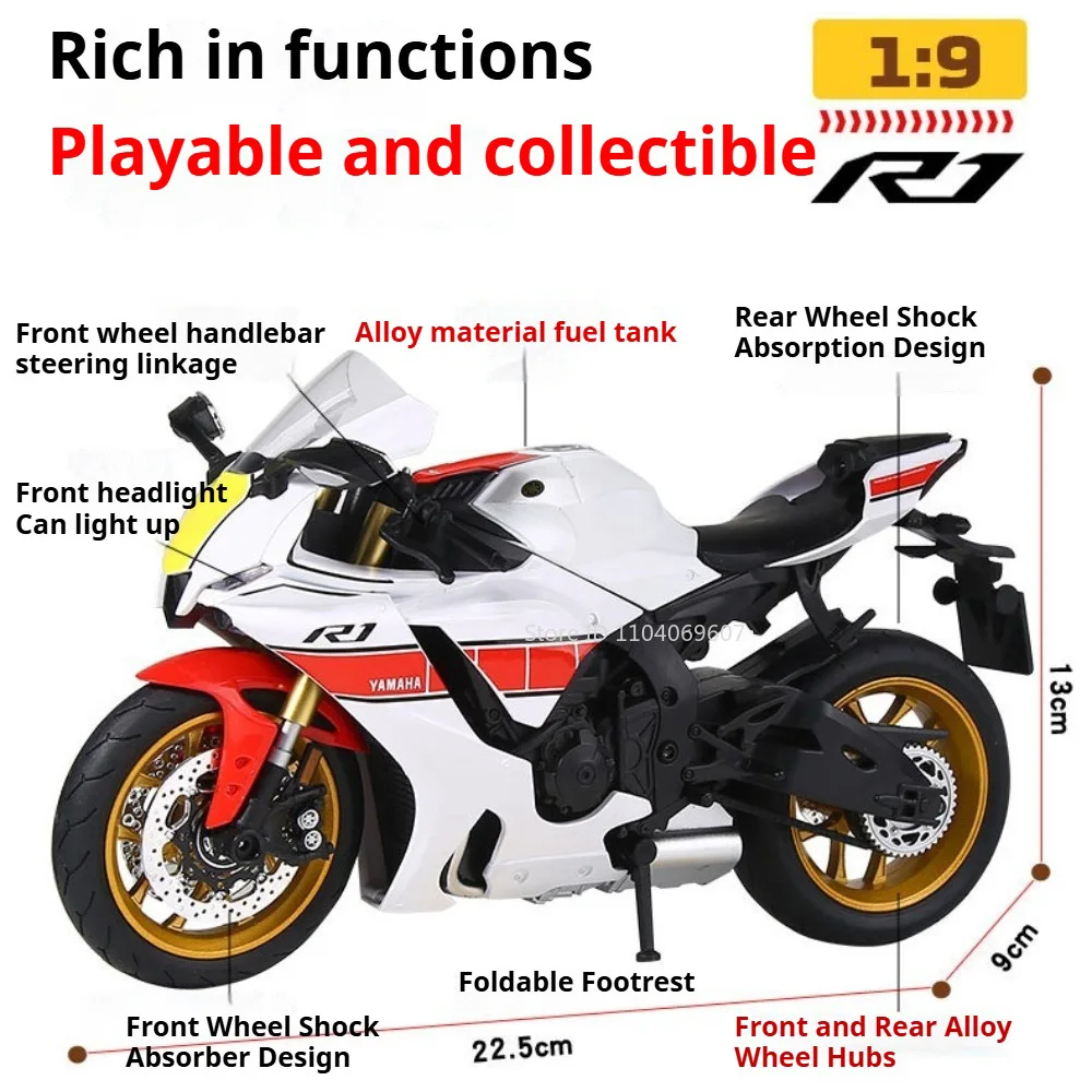 1:9 R1 Suzuki GSX-1000R Miniatur-Spielzeug-Motorrad-Druckguss-Automodell aus Legierung mit leichter Stoßdämpfung, Motorbick-Sammel-Hobbie
