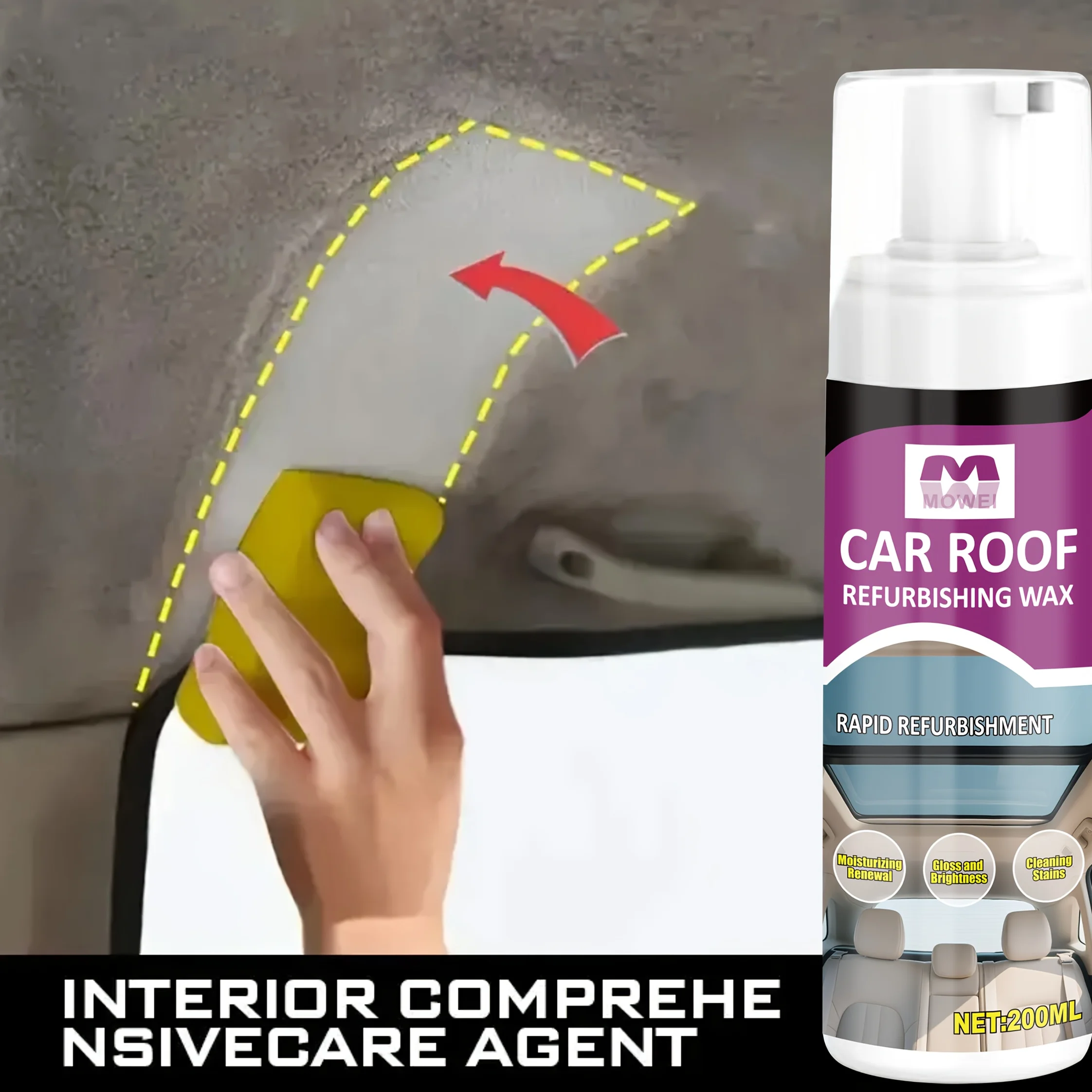 Restaurador de plástico multiusos para techo de coche y Interior, renovación y brillo hidratantes, boquilla de fácil aplicación para salpicadero, 200ml