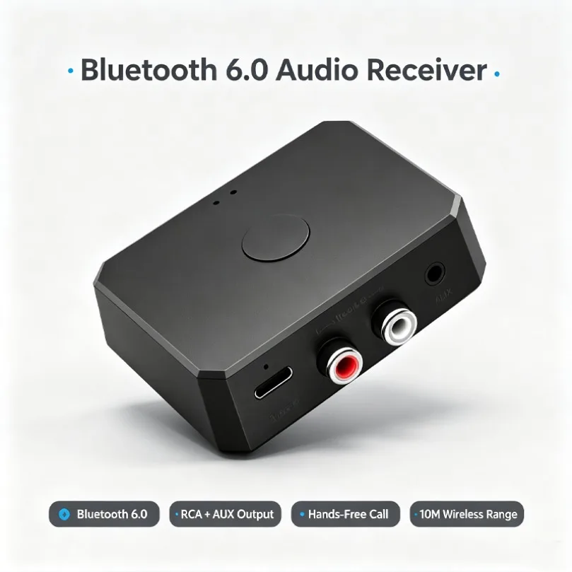 Wireless Bluetooth Audio Receiver Adapter Dual RCA AUX Output Transmission Support Two Devices Connection For Old Wired Speakers