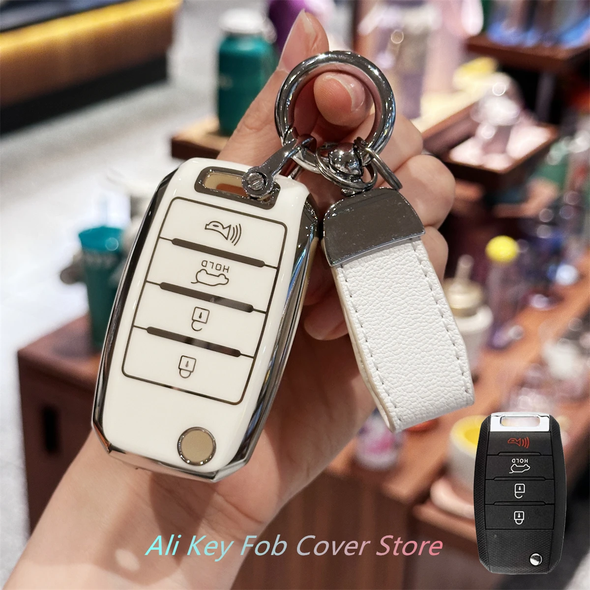 Key Fob Cover for Kia Forte Optima Rio Sedona Sorento Soul Sportage Hyundai Elantra Genesis Sonata Keychain Lanyard