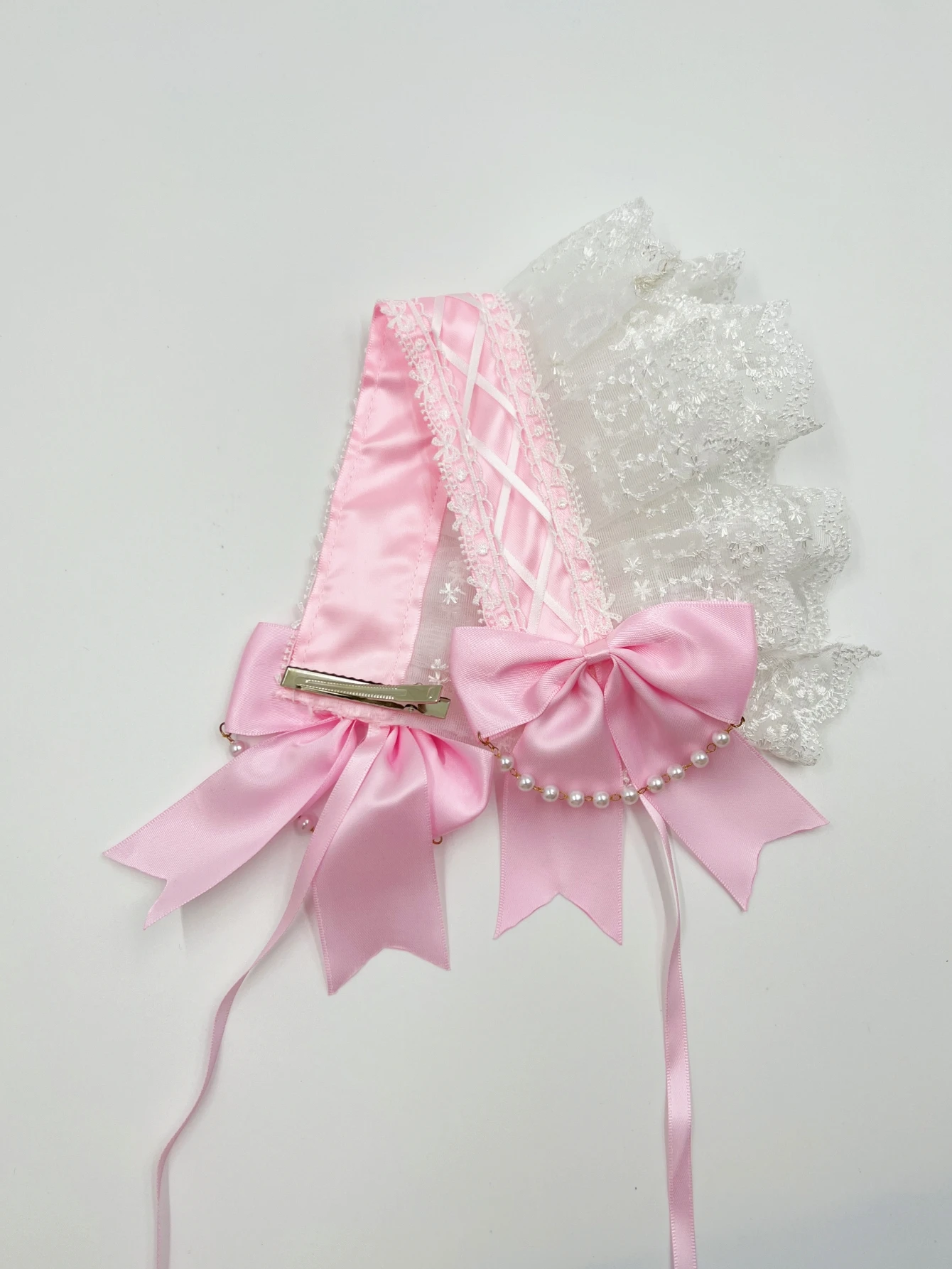 Lolita Sweet Women Headband Contrast Color Ruffled Lace Ribbon Bow Hairband With Hairpins Anime Maid Headdress