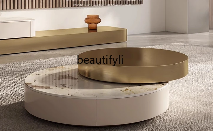 Italian Style Light Luxury Rotating Coffee Table Small Apartment Home Modern Simple Designer Home Size Creative Paint Tea Table