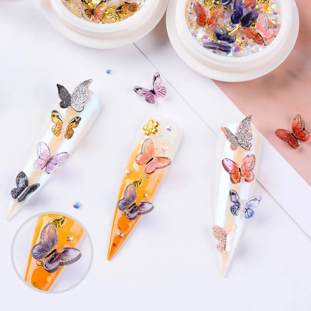 

6 Boxes Premium Nail Art Rhinestones Decorative Manicure Charms for Women DIY Glitter Nail Design Butterflies Stickers