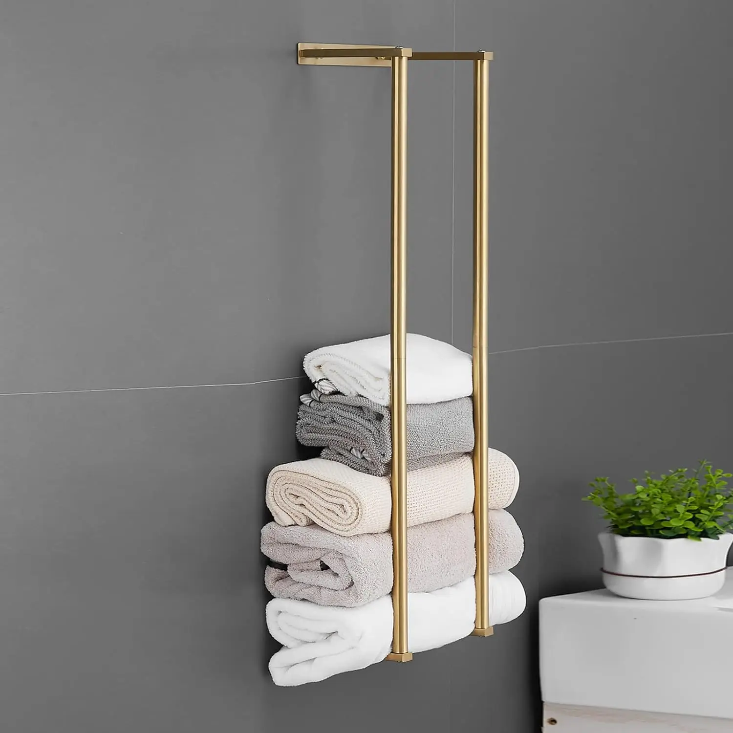 

Wall Mounted Cast Iron Brushed Gold Bath Towel Holder Rolled Bathroom Organizing Rack With Luxury Style