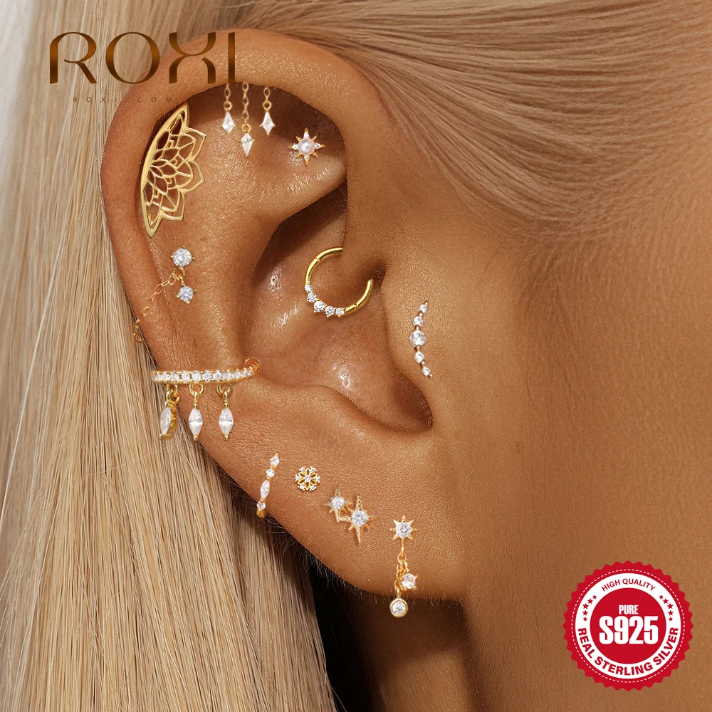 ROXI 1PC 925 Sterling Silver 1Piece Glossy  Hollow Lotus Piercing Stud Earrings for Woman Light Luxury Fashionable Daily Party