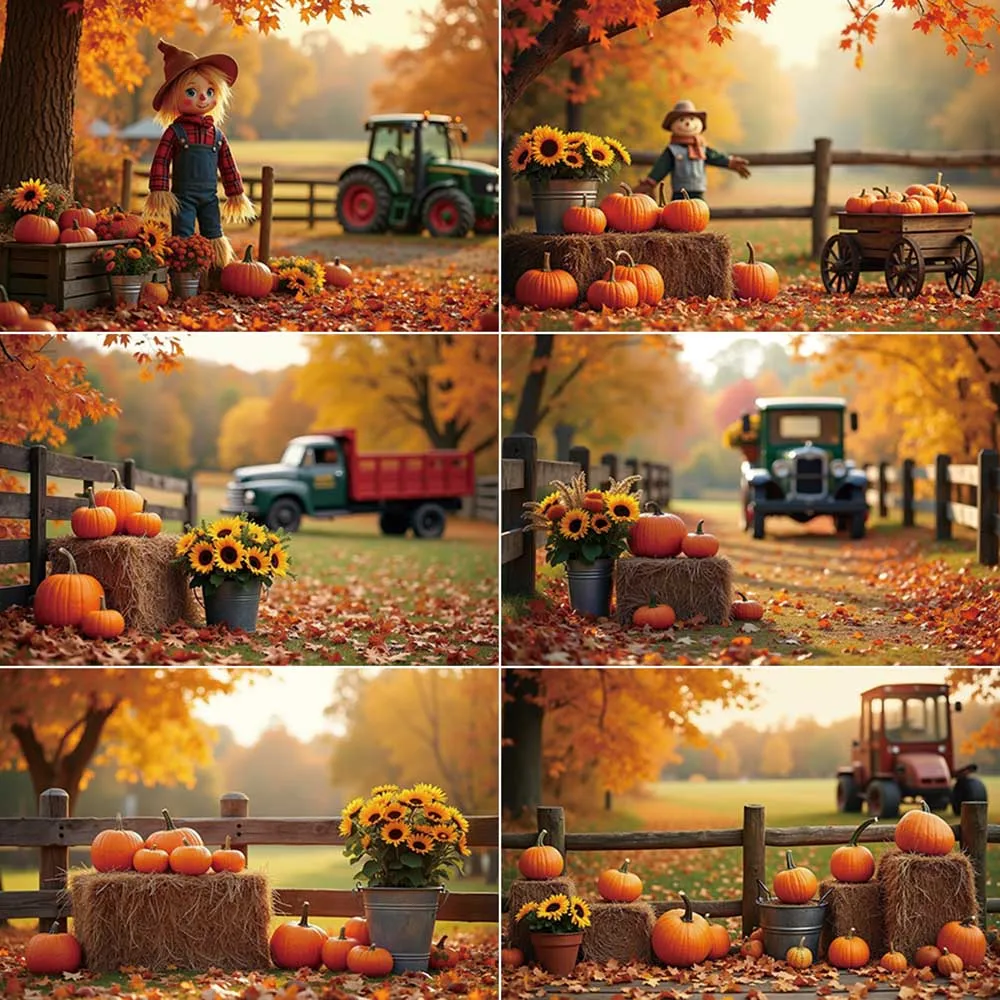 

MOON.QG Autumn Farm Background Photography Pumpkin Sunflowers Haystack Photocall Backdrop Baby Photo Studio Photocall Supplies