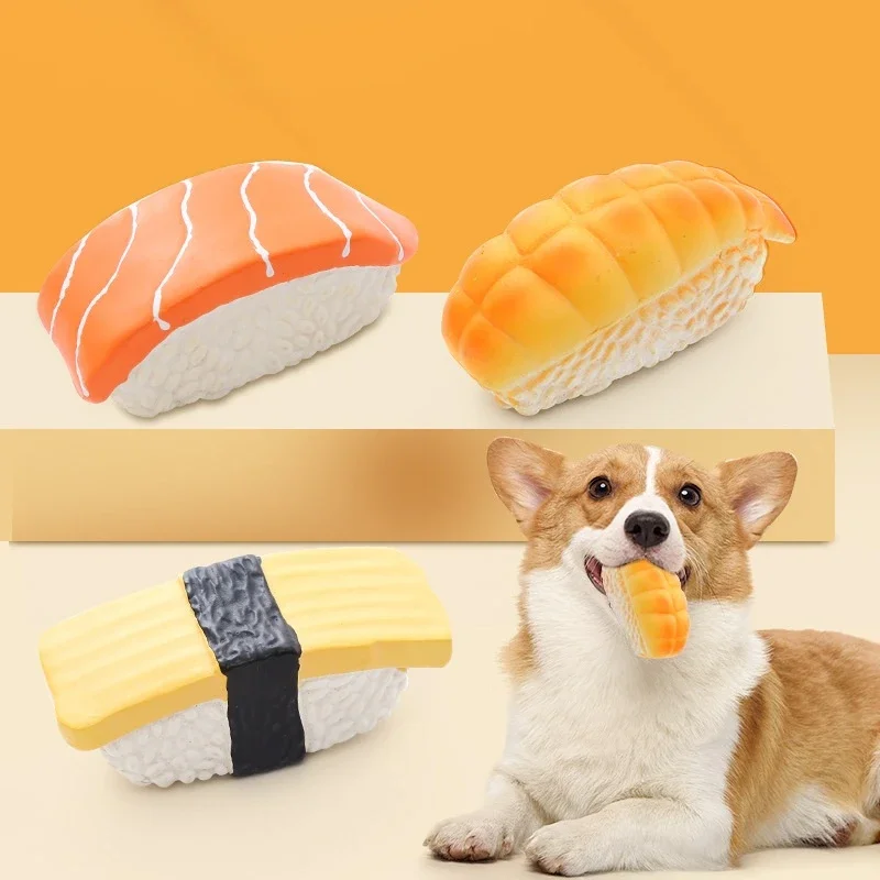 Sushi shaped latex chew toy, teeth grinding and cleaning interactive play dog toy