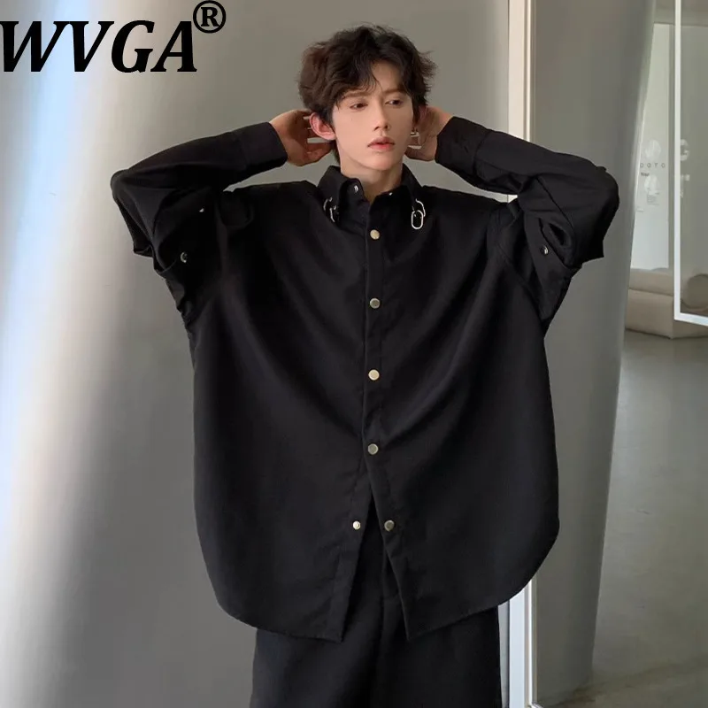 WVGA Pring Autumn New Man Padded Shoulder Turn-Down Collar Tops Trendy Niche Stylish Casual Detachable Long Sleeve Shirts W14296