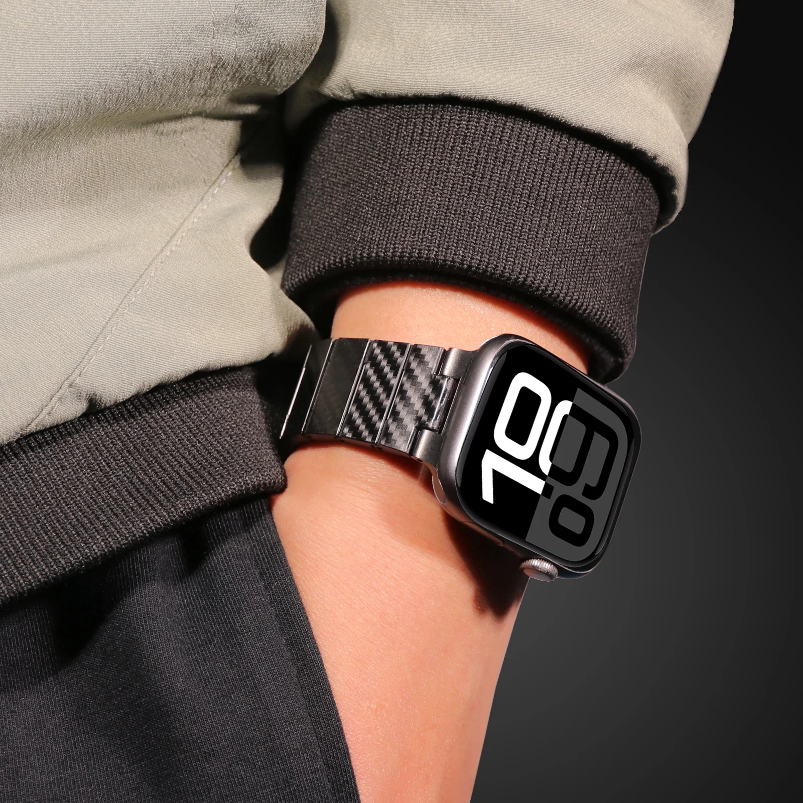 الفاخرة ألياف الكربون الفرقة ل سوار ساعة يد آبل 46 مللي متر 42 مللي متر 44 مللي متر 45 مللي متر 41 مللي متر 38 40 مللي متر سوار حزام iWatch سلسلة 10 9 8 الترا 2 49 مللي متر