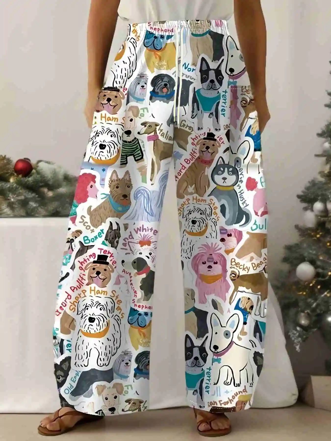 2026 Summer Women's Cartoon Dog Sticker Print Pants Quick Dry Comfort Drawstring Loose Casual Pet Lover Streetwear Kids Trousers