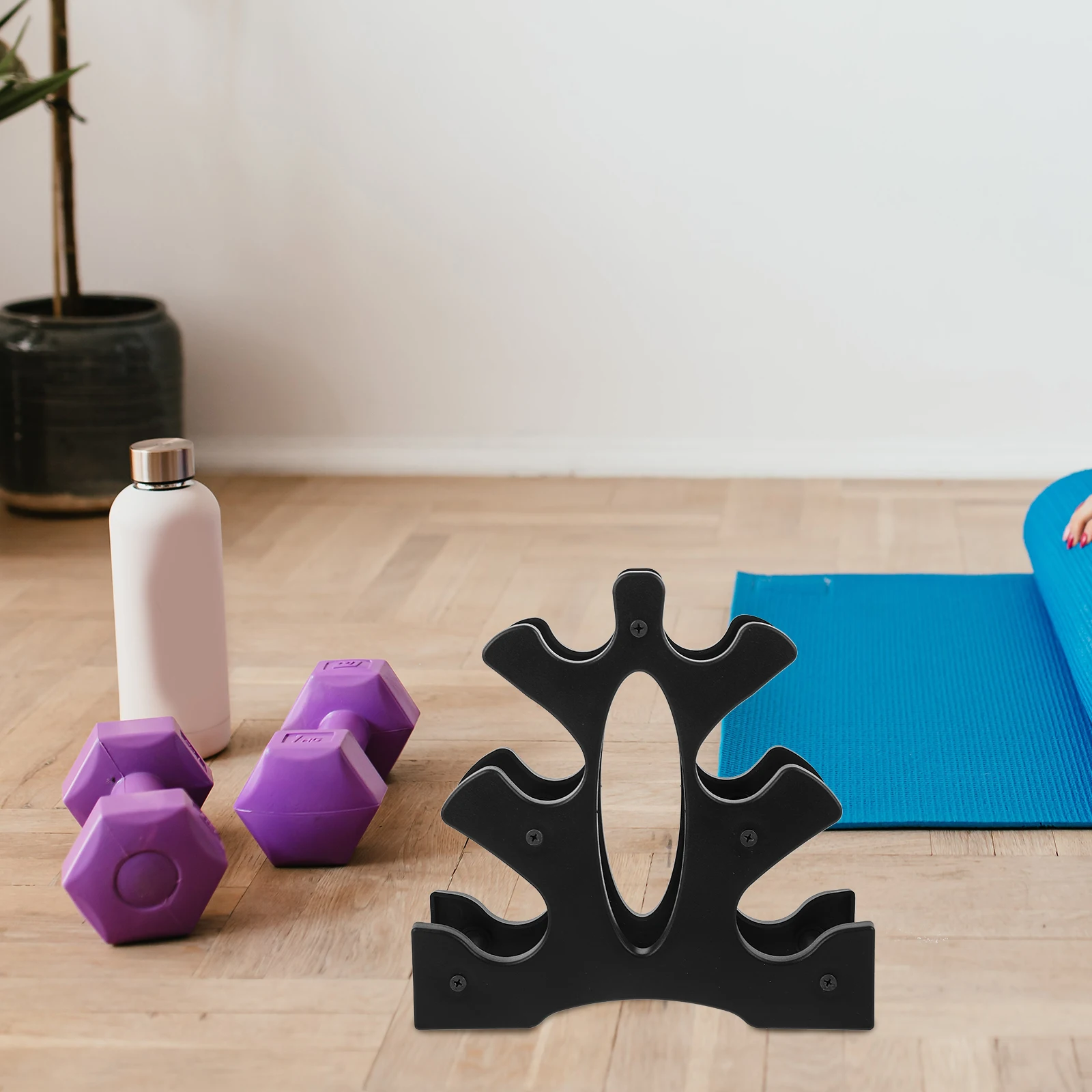 

2pcs Dumbbell Rack Stand Home Equipment Storage Triangle Base Stable Weight Holder Plastic Leaf Design