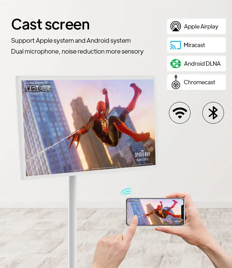 تلفزيون ذكي متحرك مقاس 24 بوصة تفاعلي 2025 - شاشة لمس قابلة للدوران مع نظام تشغيل أندرويد، تلفزيون متنقل محمول يعمل بالبطارية للمنزل