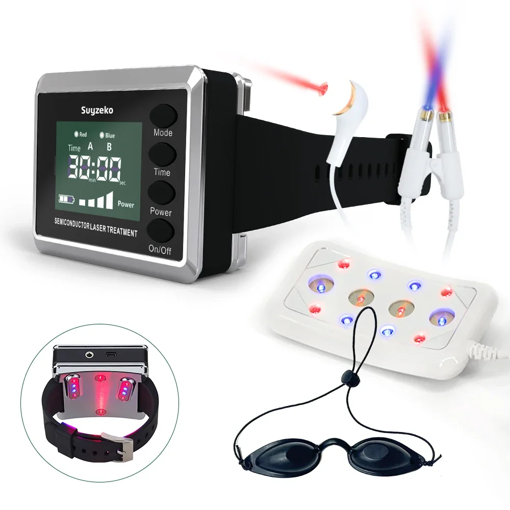 Suyzeko Home Health Care LLLT Low Level Laser Therapeutic 650nm 450nm Diabetes Cold Laser Therapy Watch